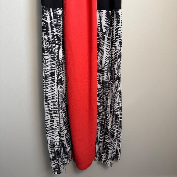 Maurices X-Small Split Front Maxi Dress Red/Black/White Babydoll Spaghetti Strap - Picture 2 of 16
